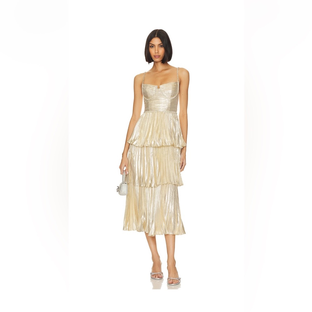 Self Portrait gold midi tiered dress